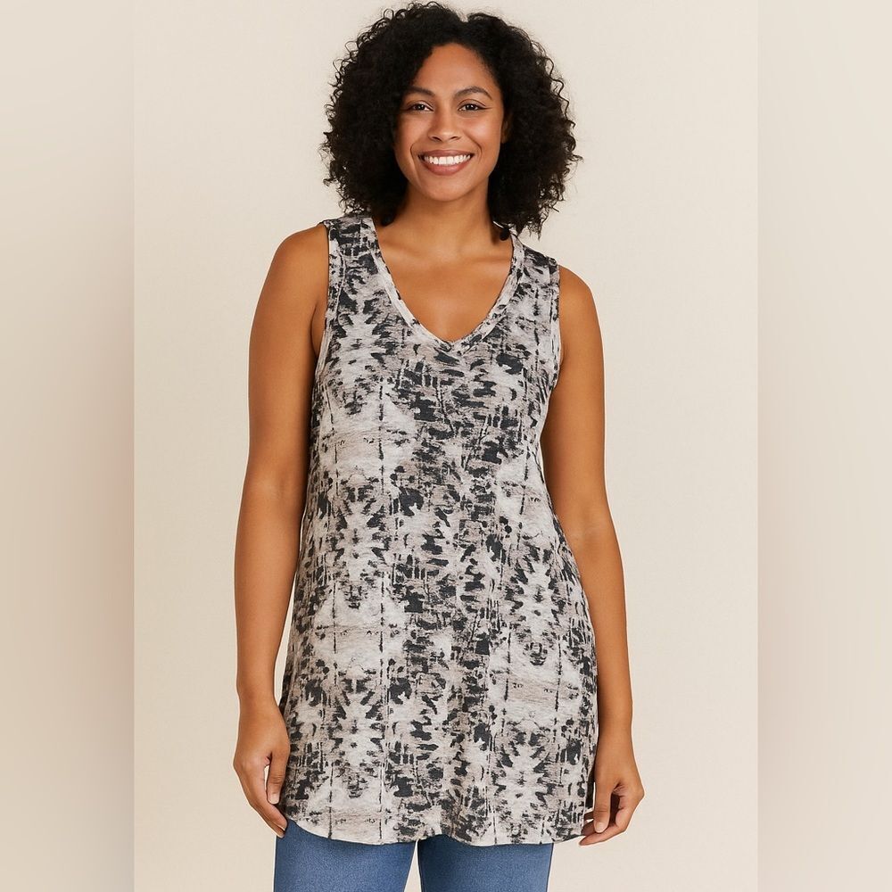Cynthia Rowley Pink and Black Abstract‎ Linen Tank,  L